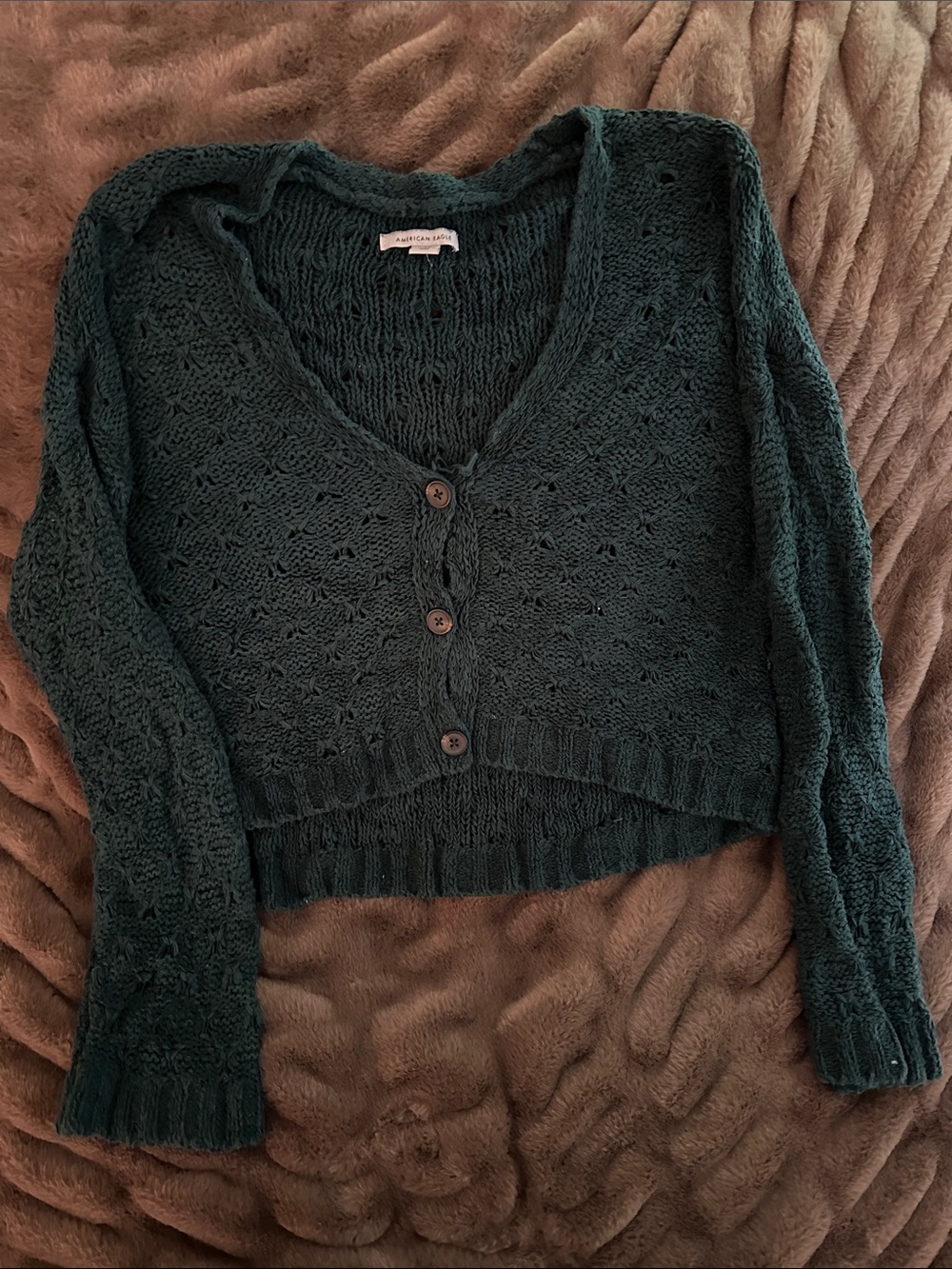 American Eagle  Knit Deep Green Button-Front Women’s Sweater Cardigan